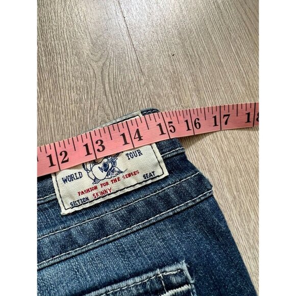 True Religion Swarovski Crystals Logo Leggings Blue Skinny Jeans Size 28 - Picture 8 of 9